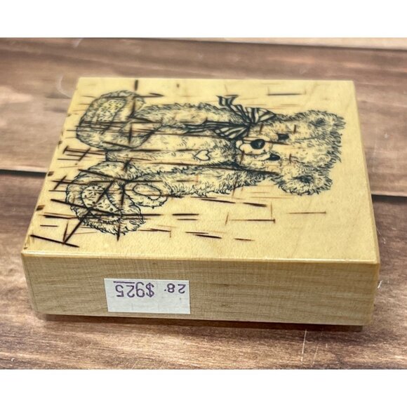 Vintage PSX G-1174 1995 Wood Mounted Rubber Stamp Teddy Bear With Bow & Heart - Picture 3 of 4